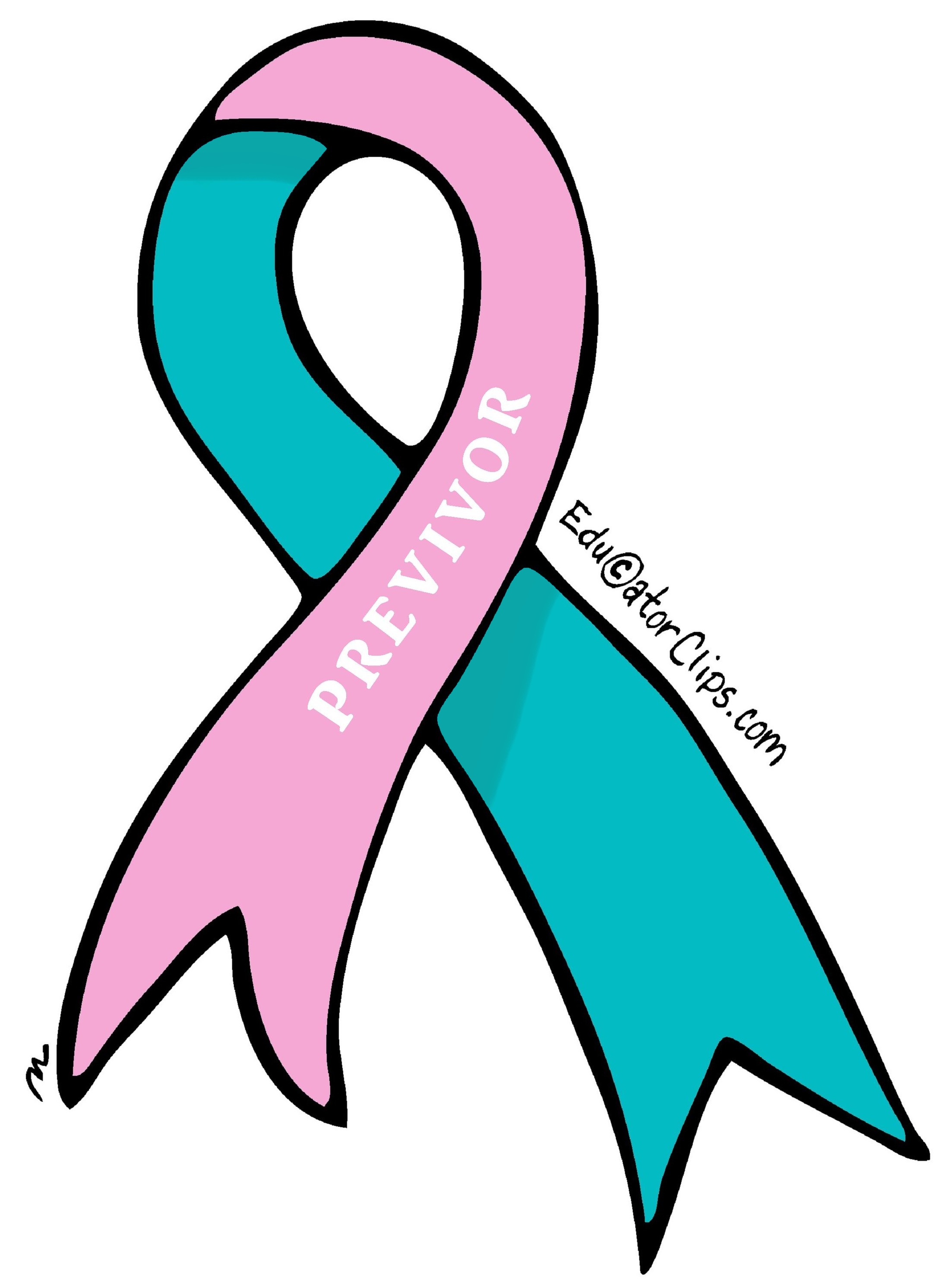 BRCA Previvor Pink & Teal Ribbon Clip Art