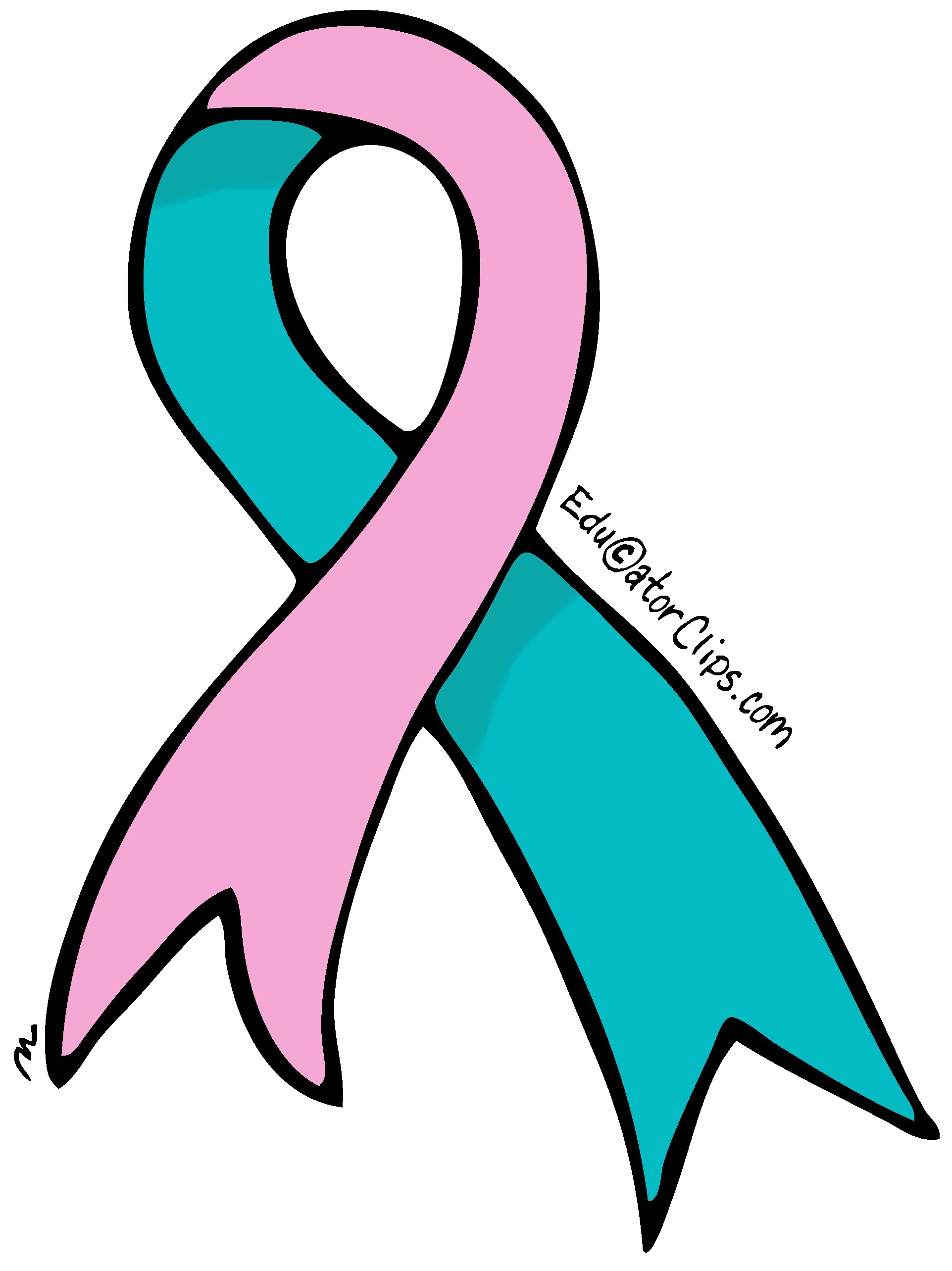 BRCA Previvor Pink & Teal Ribbon Clip Art